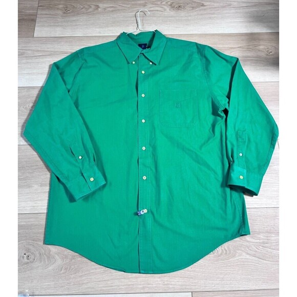 Chaps Mens Long Sleeve Button Down Shirt Mens Size L Green Easy Care Casual - Picture 1 of 6